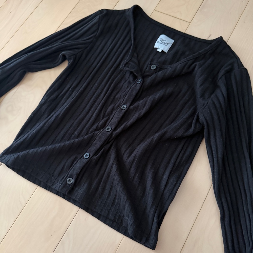 Black Ribbed Cardigan - Picture 2 of 3